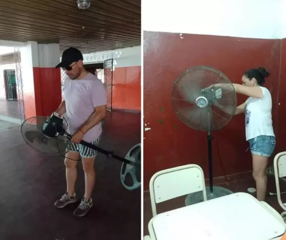 En los últimos se viralizaron imágenes de los padres llevando ventiladores a las escuelas en Aguilares.