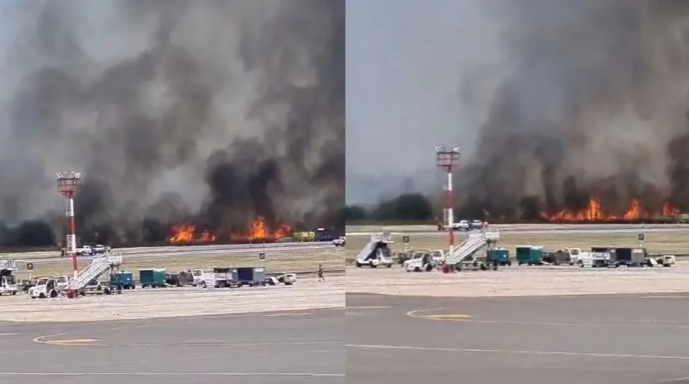 Incendio de pastizales complica la operatividad del aeropuerto de Ezeiza |  LosPrimerosTv